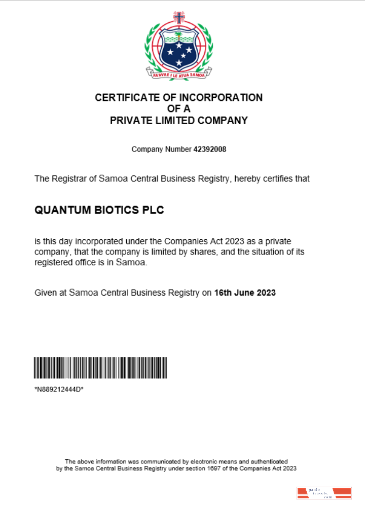 Samoa business registration certificate Word and PDF template